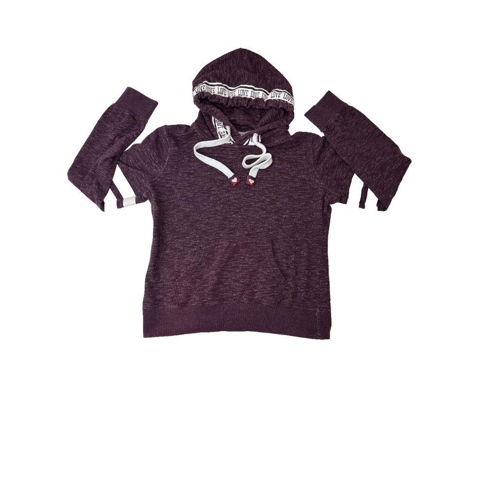 Reflex Love Hoodie Women Size Large Burgandy Drawstring Kangaroo Pocket Hearts